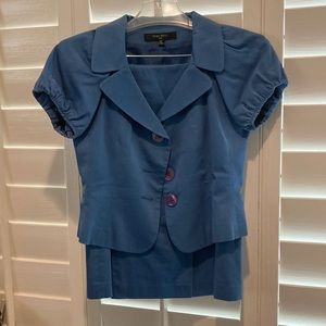 Blue 2 piece skirt suit puff sleeves